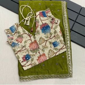 The Mehendi green color embroidery Saree